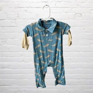 Kickee Pants // Bamboo Blue Collared Romper with Seals